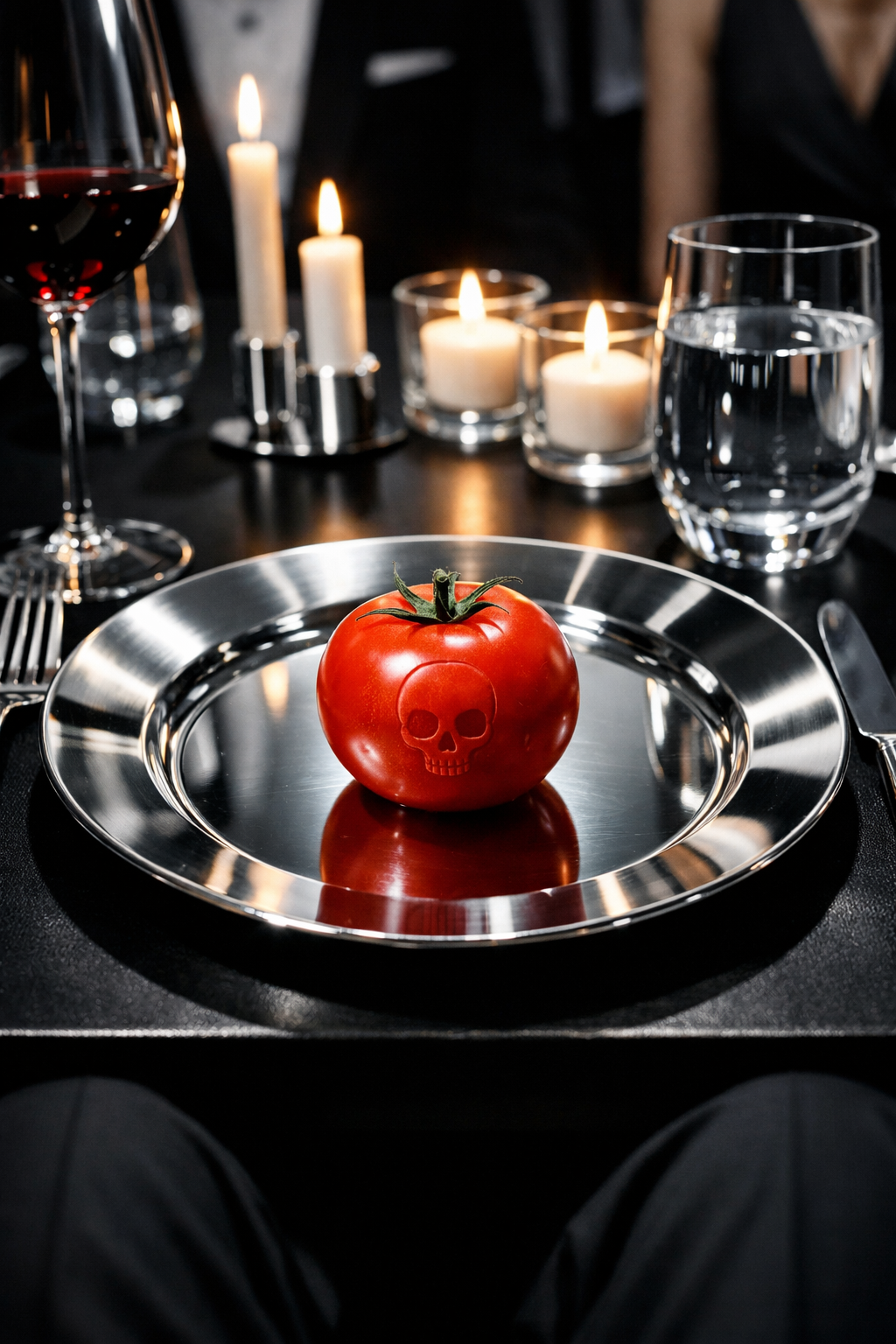 a death tomato on silver plate